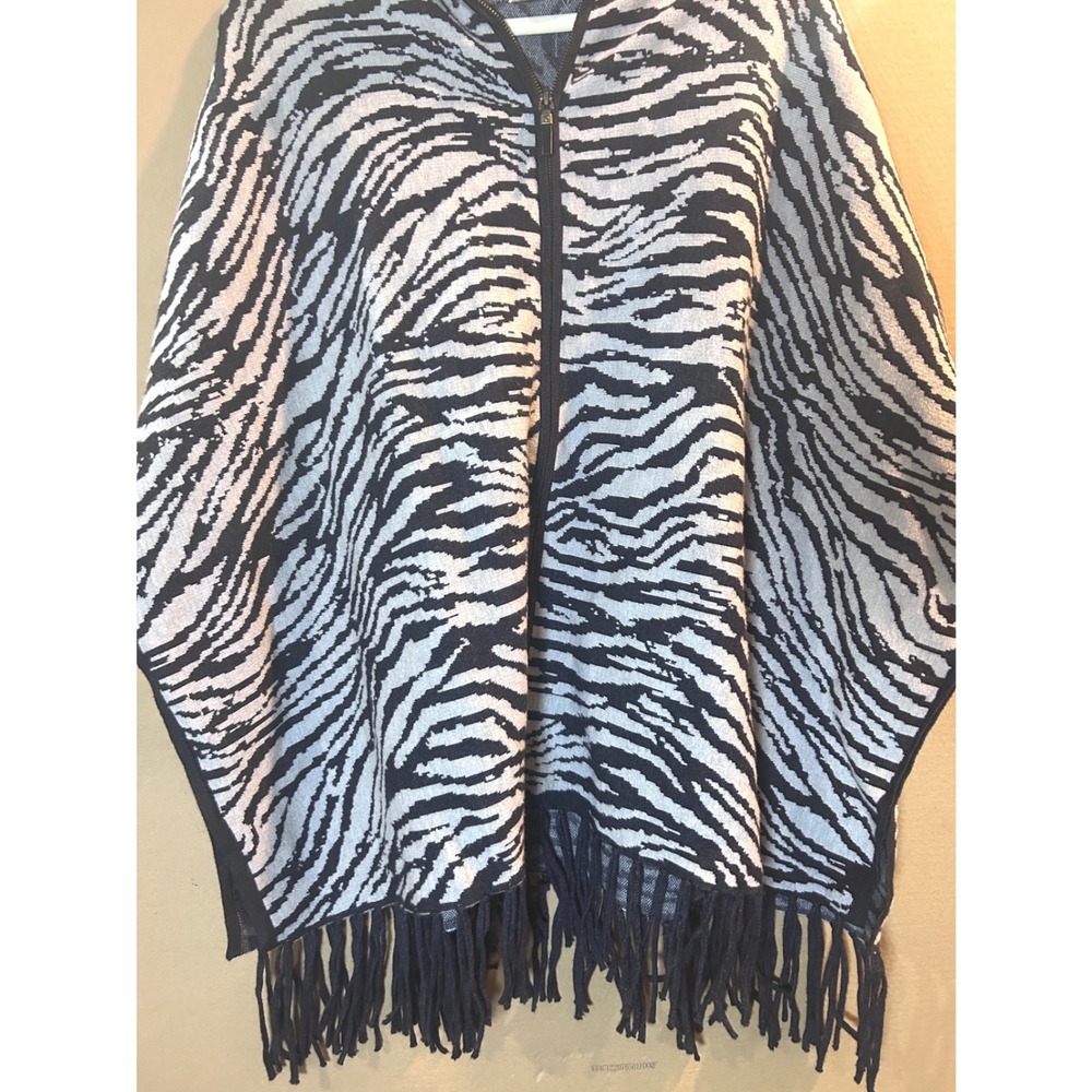 Christian Siriano Zebra Print Zip Front Poncho Women S/M Black White Excellent
